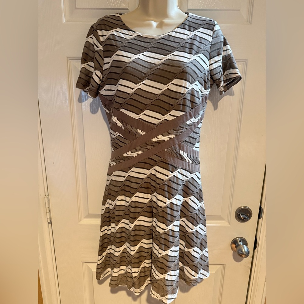 Beige by eci Brown & White Striped Fit-and-Flare Mini Dress